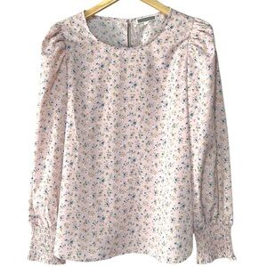 PLEIONE Anthropology Blouse Women’s Size L Pink Floral Print Top